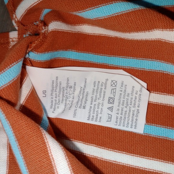 NWT   J Crew Long Sleeve Striped Top Women's Size Large 100% Cotton Orange Blue - Picture 11 of 12
